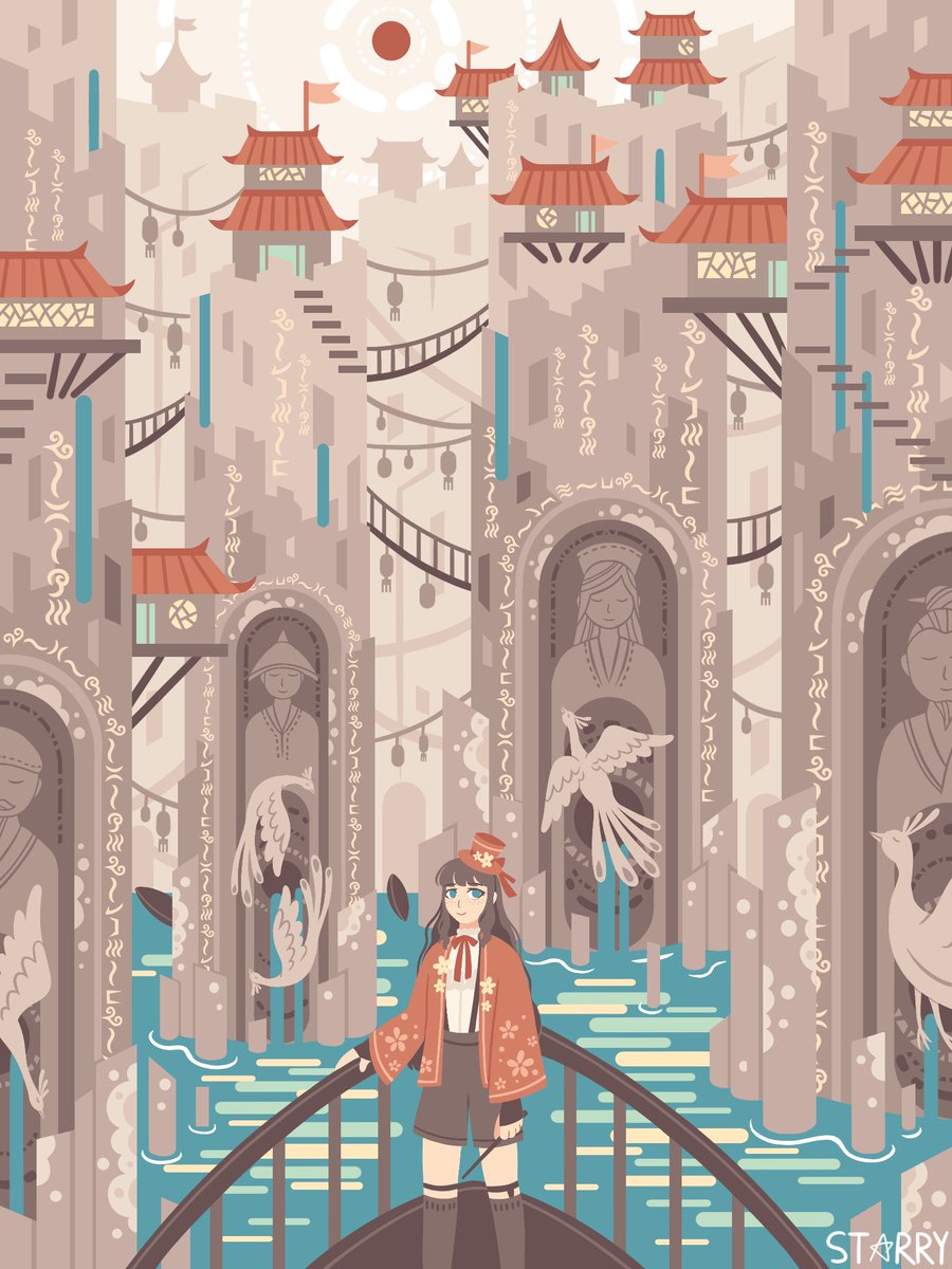 I-S-CR-CY-R0-50 Eastern Kingdom · Vermilion Bird Gorge
When trees cease to grow,
they continue to live in the shape of cities.
They raise sacred birds toward the sky,
while their roots remain in an unseen past.