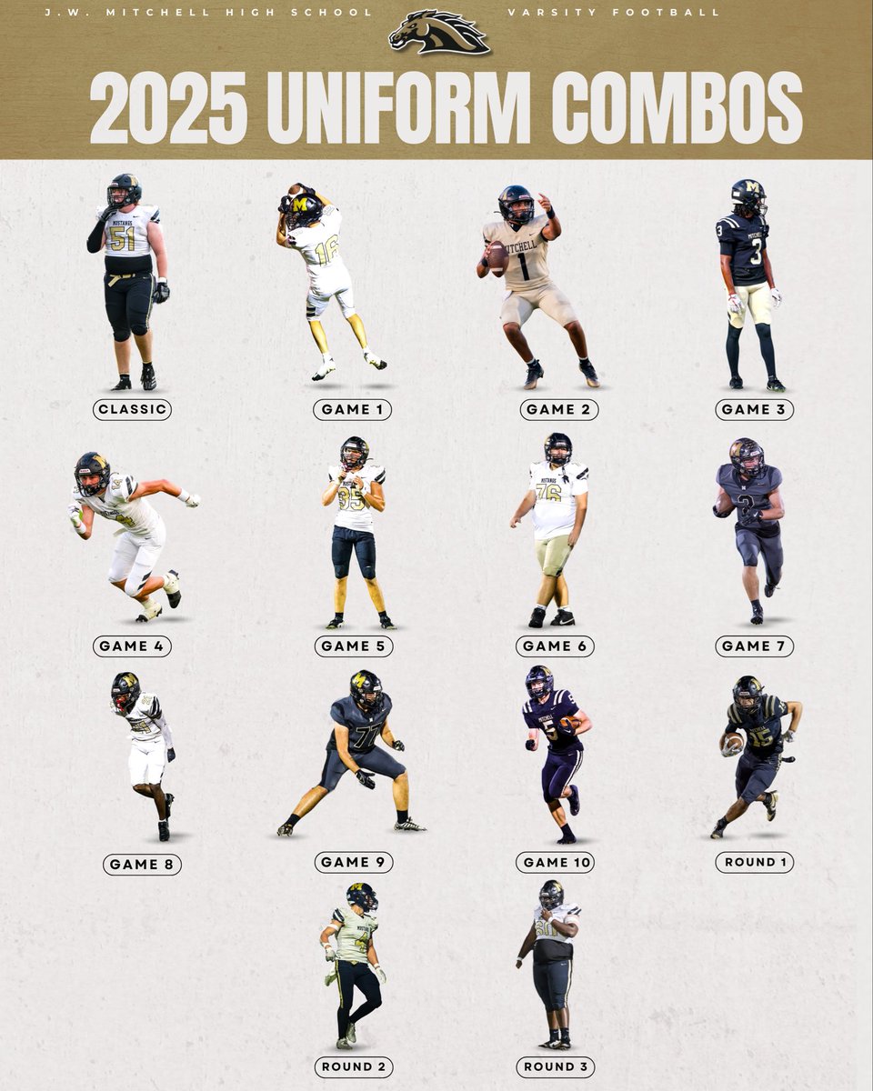 MitchellHSFB's tweet photo. Every look from last season. 😤
Which combo was your favorite?

#GoMustangs | #MustangPride https://t.co/e7d5rCL8Bq