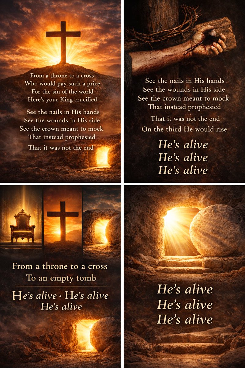 markusd1984's tweet photo. From a throne to a cross 
Who would pay such a price 
For the sin of the world 
Here’s your King crucified 

See the nails in His hands
See the wounds in His side
See the crown meant to mock
That instead prophesied 

...

He’s alive...

https://t.co/TTJ11zvdlG https://t.co/0inkW9SBWu