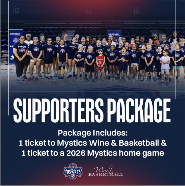 WashMystics's tweet image. The Mystics Fund is dedicated to growing girls basketball in the DMV, supporting future leaders, community members, and Hall of Famers.

The Mystics Supporter Package gives fans the opportunity to to champion the Mystics Fund, while getting the chance to attend Wine &amp;amp; Basketball