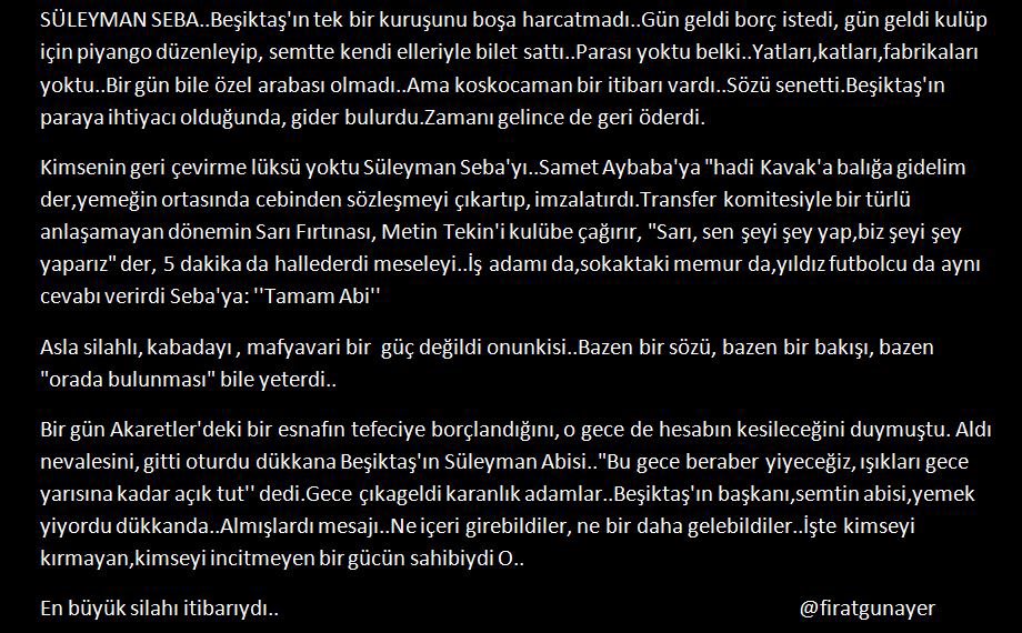 firatgunayer's tweet photo. 2016'da yazmıştım bu yazıyı. 
10 sene geçmiş üstünden..

İyi ki doğdun Süleyman Seba.
İyi ki Beşiktaş'ın başkanı oldun. 
Mekanın cennet olsun. https://t.co/xFI1zrLTYD