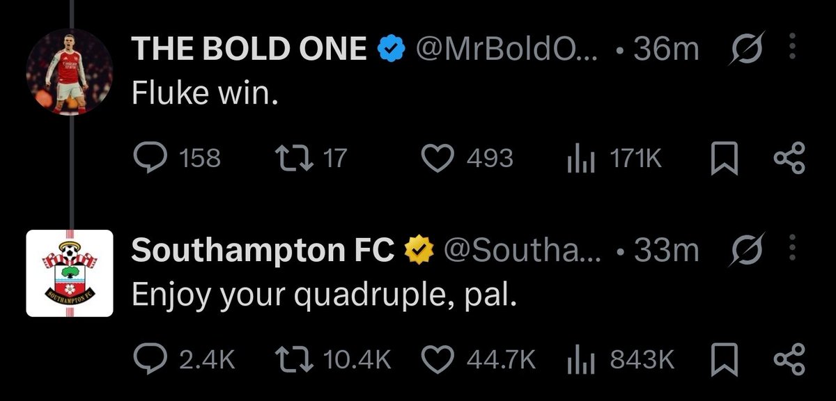 Some of our fans need a good 2by2. How do you have no shame posting this on Southampton's X post?
