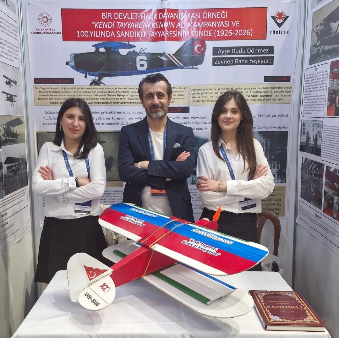 Sandıklı Tayyaresi projemizle TUBITAK Ortaokul Projelerinde bolge birincisi olduk. 
Ankara'da Turkiye Finallerine bekleriz.
Destekleriniz icin tesekkurler.
<a href="/kubrayigitbasi/">Doç. Dr. Kübra Güran Yiğitbaşı</a> 
<a href="/miracsunnetci/">Miraç Sünnetci</a> 
<a href="/afyonilmem/">Afyonkarahisar İl Milli Eğitim Müdürlüğü</a>  
<a href="/SandikliKaymakm/">Sandıklı Kaymakamlığı</a>
<a href="/sandiklibld/">Sandıklı Belediyesi</a> 
<a href="/adnanoztas03/">Adnan ÖZTAŞ</a>
<a href="/HakanGums/">Hakan GÜMÜŞ</a> 
<a href="/turkhavakurumu/">Türk Hava Kurumu</a>