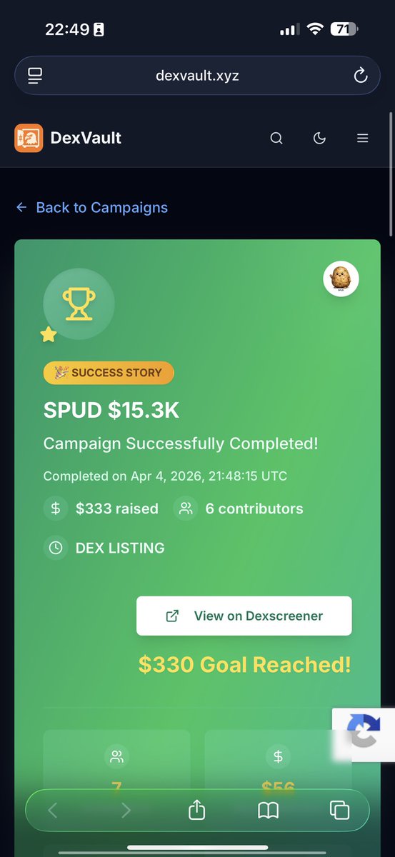 Dex about to be paid

LFG 

Spud is huge af