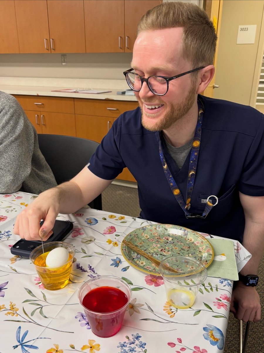 UVA_Pathology's tweet photo. An egg hunt has taken over our department recently! 🐣 Our spring wellness event yesterday involved searching for eggs, decorating eggs, and eating eggs (and pastries) 😋 https://t.co/4m6H5iOAax