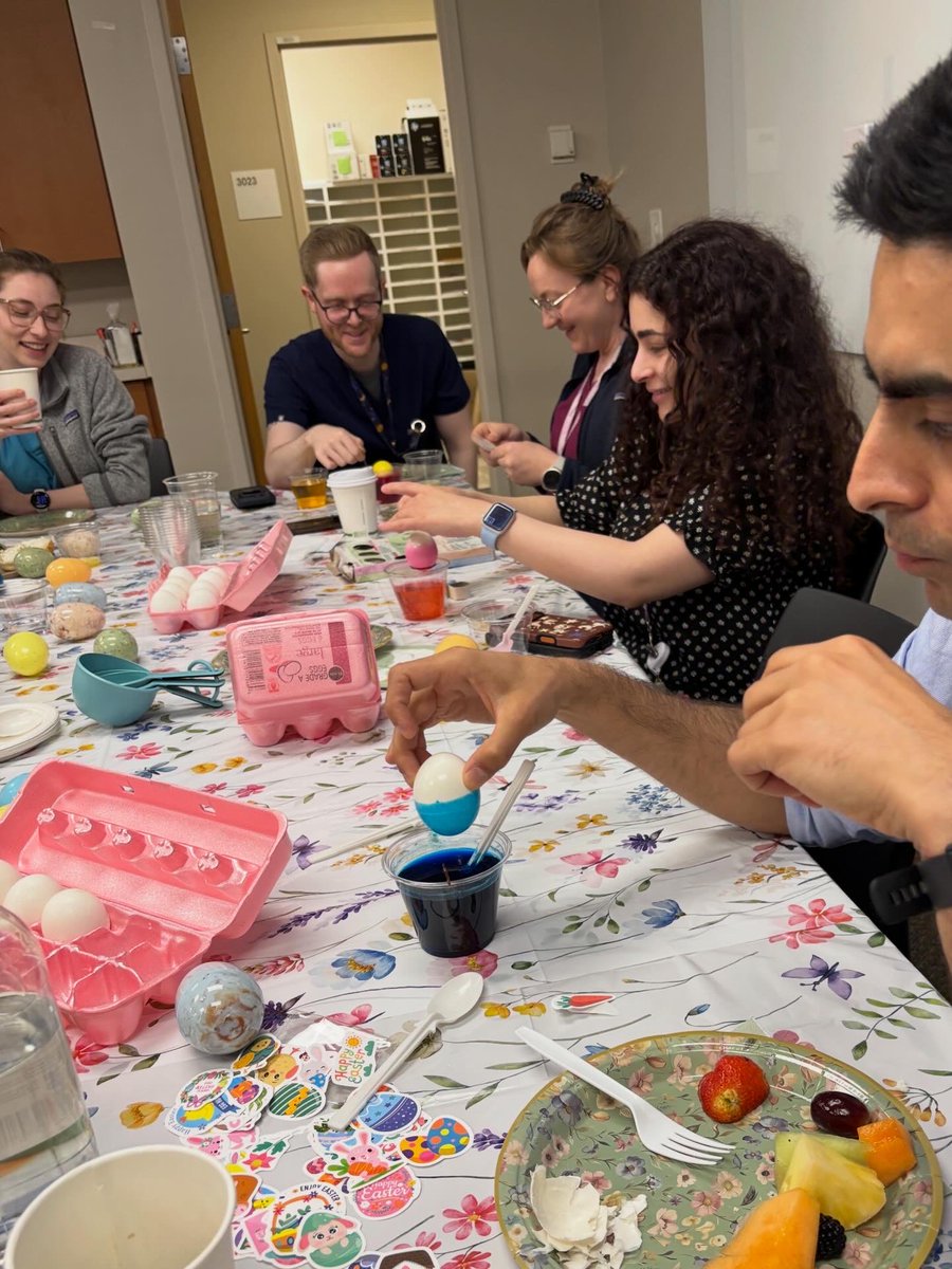 UVA_Pathology's tweet photo. An egg hunt has taken over our department recently! 🐣 Our spring wellness event yesterday involved searching for eggs, decorating eggs, and eating eggs (and pastries) 😋 https://t.co/4m6H5iOAax