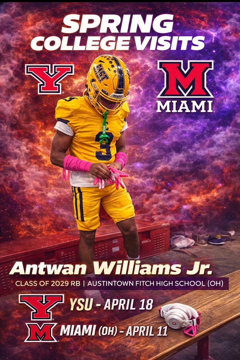 Excited to announce my Spring College Visits!

Miami (OH) -April 11th 
Ysu - April 18

Grateful for these opportunities to build relationships and learn more about each program. <a href="/ChadSimmons_/">ChadSimmons</a> <a href="/AllenTrieu/">Allen Trieu</a> <a href="/SWiltfong_/">Steve Wiltfong</a> _ <a href="/GregSmithRivals/">Greg Smith</a>
<a href="/PrepRedzoneOH/">Prep Redzone Ohio</a> <a href="/ESPN300News/">ESPN 300</a> <a href="/CoachBirkett/">Matthew Birkett</a>