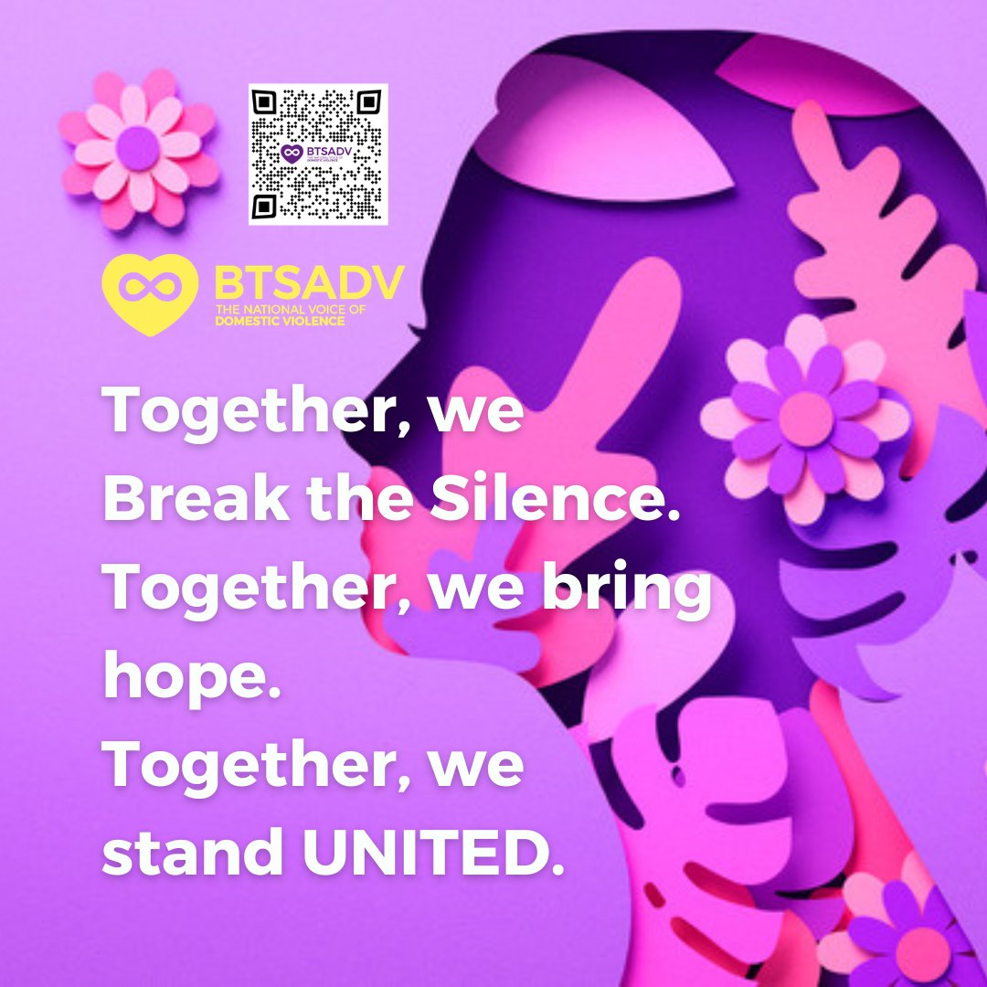 btsadv's tweet image. Together we can change the narrative around DV. It takes a united front to raise awareness, support victims, &amp;amp; advocate for change in how society views &amp;amp; treats this critical issue. Let’s stand together &amp;amp; make a difference! 💜 #EndDomesticViolence #BreakTheSilence #TogetherWeCan