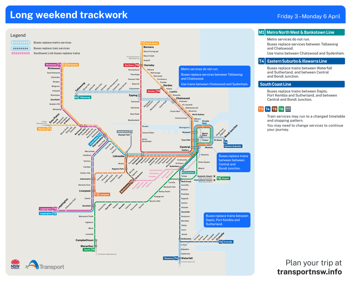 TrainLinkSouth's tweet image. Are you travelling on the #SouthCoastLine this long weekend?

#Trackwork may affect how you travel.

🚍Buses replace trains between Dapto, Port Kembla and Sutherland, and between Central and Bondi Junction.

More info at transportnsw.info/alerts/details…