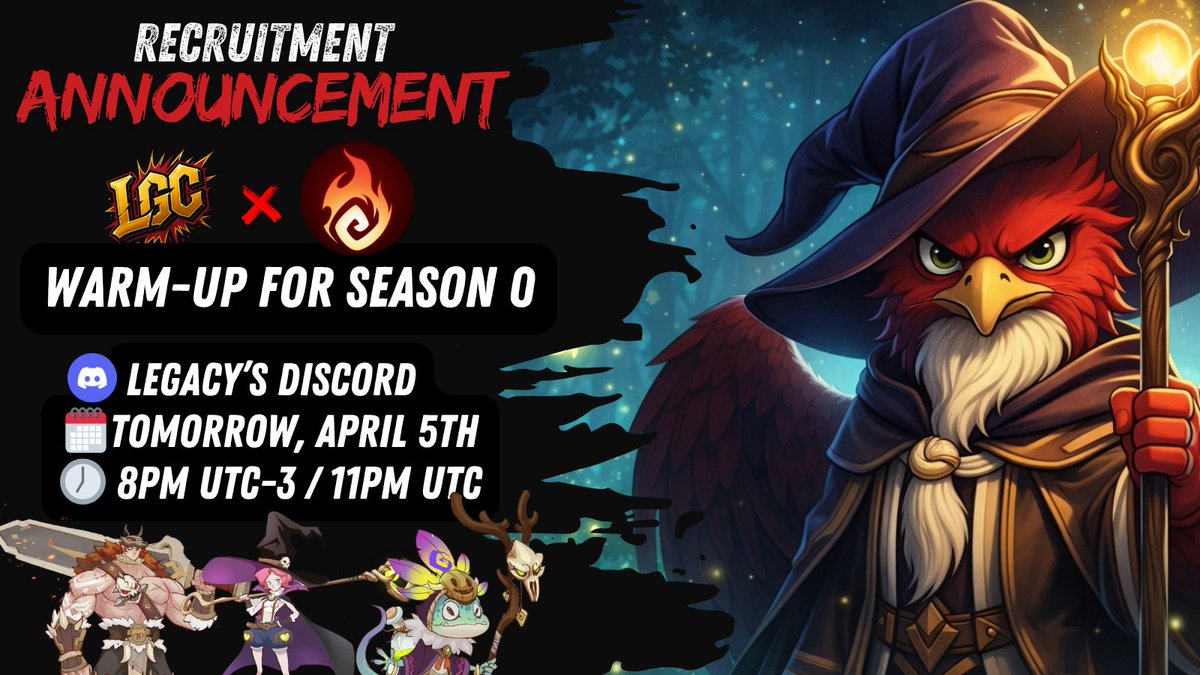 Lgc_GG's tweet photo. 🐸RECRUITMENT ALERT🐸

The wait is over,  @playrunehero  is back and Legacy Guild is recruiting you for this journey.

What's waiting for you in this Season 0
→ New ingame features;
→ Guild system;
→ Outland:  PvPvE  mode, where you fight players for resources
→ Lottery every 3 days: USDT, Soul Shards, NFTs & rare materials
→ Crystal NFTs: Top 1-50 get 2, Top 51-500 get 1
→ USDT pool from Season Gems

First Day Rush: Starts April 6th 12 AM UTC
→Top 30 EXP in 24h compete for $1,000 USDT

Join Legacy Guild
We played CBT1 and ranked Top 2 in PvP.
 We'll be fully active this season  with a dedicated channel for tips, guides, and everything you need to grind efficiently and also:
→ Exclusive quest in our website members
→ NFTs for the TOP Players
→ Experience players to help you in this grind

Don't grind alone. Join Legacy and compete as a team.