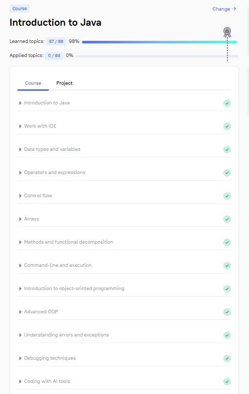 Jdee044's tweet photo. Day 44 of mastering Java in 120 days on my own.

I’ve completed the first stage, learning the basics, from core concepts to debugging.

I can now build simple and slightly complex programs, and most importantly, I can now make programs that don’t work actually work ▼ https://t.co/E4fo9C499C