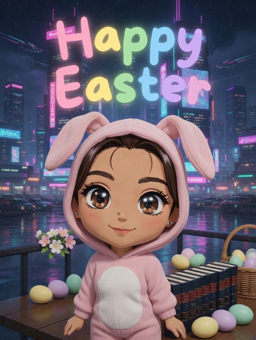 Good morning all!! Turned Chibi me into Easter Bunny using Grok Imagine