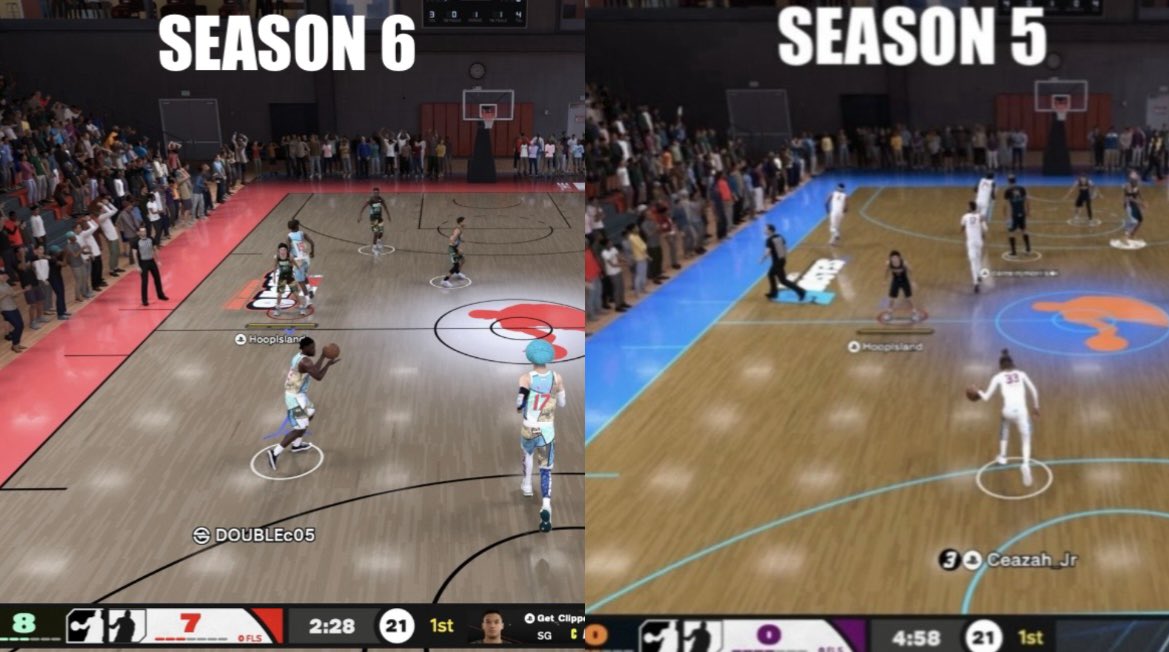 Jumpman_Germ's tweet image. Season 6 updated Rec jersey/court colorway vs Season 5 #NBA2K26