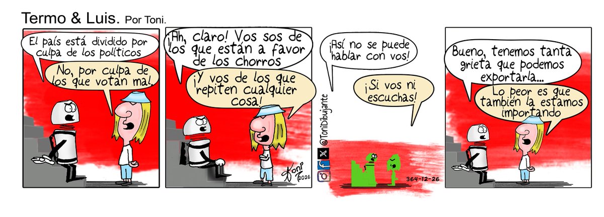 Termo &amp; Luis. Hoy: "Grieta". #historieta #humor #termoyluis