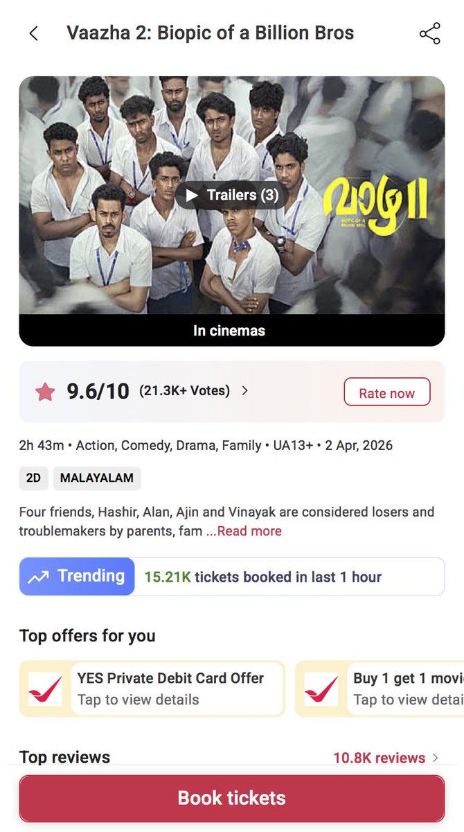 statsforfun319's tweet photo. #Vaazha2 BookMyShow 2026-Apr-04
10-11pm
Tickets sold on BMS-15210
Total-259,930
Esti-325k-335k
#HashirH #VedaShankar https://t.co/KNsBDQGSpU