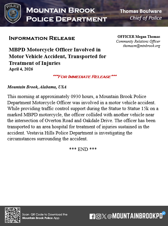 Mountain Brook Police Dept tweet media