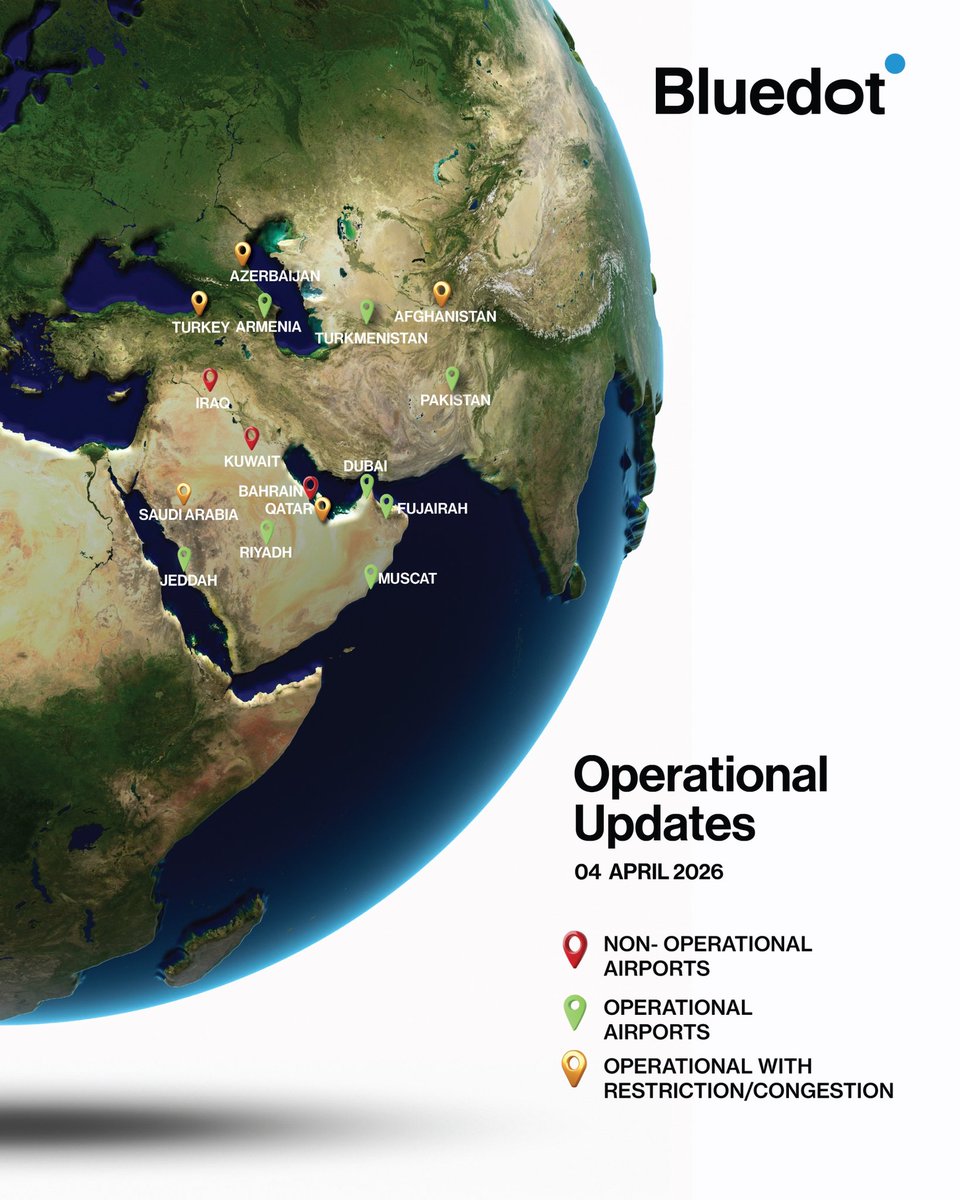 bluedotair's tweet photo. Operational conditions across the Middle East remain dynamic. Evacuation services are currently accessible via Turkey, Armenia, Turkmenistan, Afghanistan, Pakistan, Saudi Arabia , Qatar&amp; Azerbaijan. Iraq, Kuwait, Bahrain remain restricted. 

📞 +971 55 188 1441 | +91 974 541 0000 https://t.co/ds1tXZs4Id