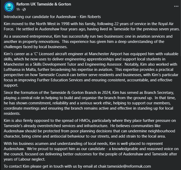 Tameside and Gorton Branch Reform UK tweet media