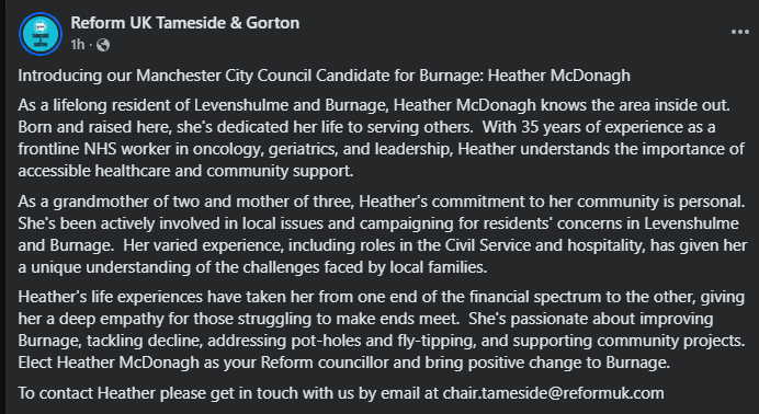 Tameside and Gorton Branch Reform UK tweet media