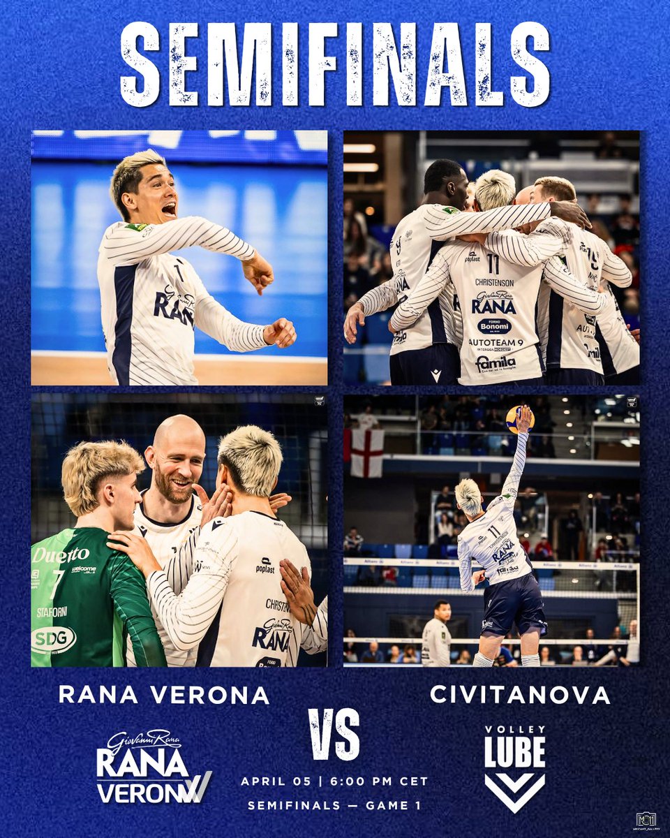 Micah11_Gallery's tweet image. GAME DAY 🔥

🏆 Semifinals — Game 1

📍: Rana Verona 🆚 Cucine Lube Civitanova
📅: April 05 | 🕗 6:00 PM CET

#NoiVerona 💛💙