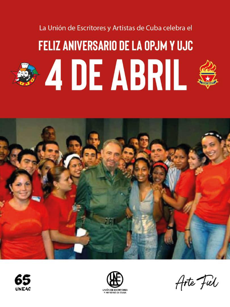 casaguayabera's tweet image. #ArteFiel |
La UNEAC saluda los 65 años de la OPJM y 64 de la UJC. En pioneros y jóvenes late la certeza del futuro, con valores martianos, fidelistas y revolucionarios. Confiamos en todos porque la Revolución y su cultura tienen en las nuevas generaciones su continuidad
#65Uneac