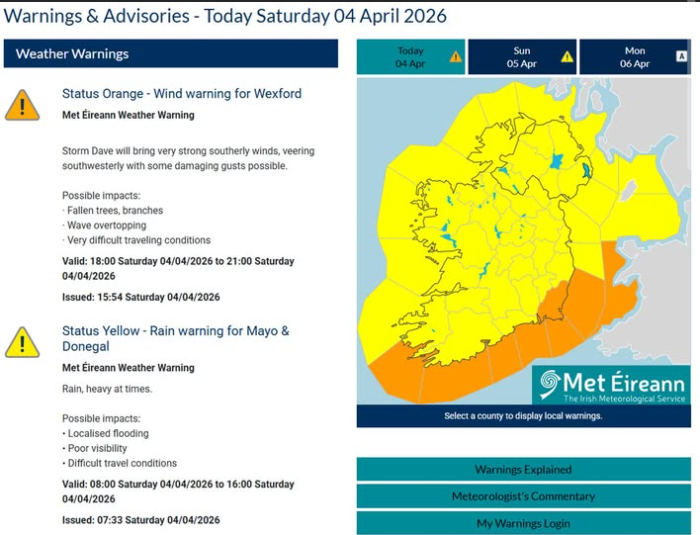 Worldgeoo's tweet photo. Wexford has been upgraded to a Status Orange weather warning as Storm Dave hits Ireland with strong winds and has led to flights cancellations and travel disruption.

Status Yellow wind warning is also in force until Sunday morning.

#StormDave #Stormuk #Ukwx #Storm #Weather https://t.co/VAwzm9z3vi