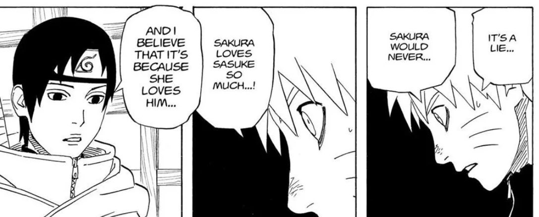 love how naruto understood sakura’s feelings for sasuke so easily bc he was feeling smth just as intense himself and when he saw her deciding to kill him it completely broke his perception of things bc in his mind someone who truly loves sasuke would never be able to do that