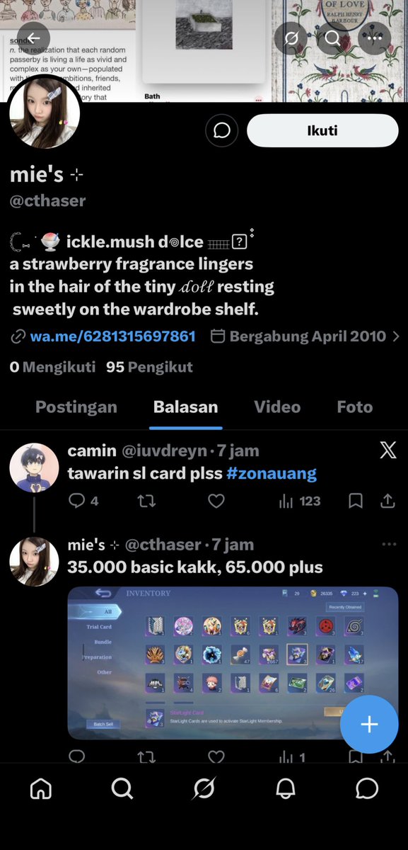 cherryberrystro's tweet photo. @ixoraparadise @/cthaser akun dia yang lain nih gais cek nomornya #zonauang https://t.co/z6OG96leQG