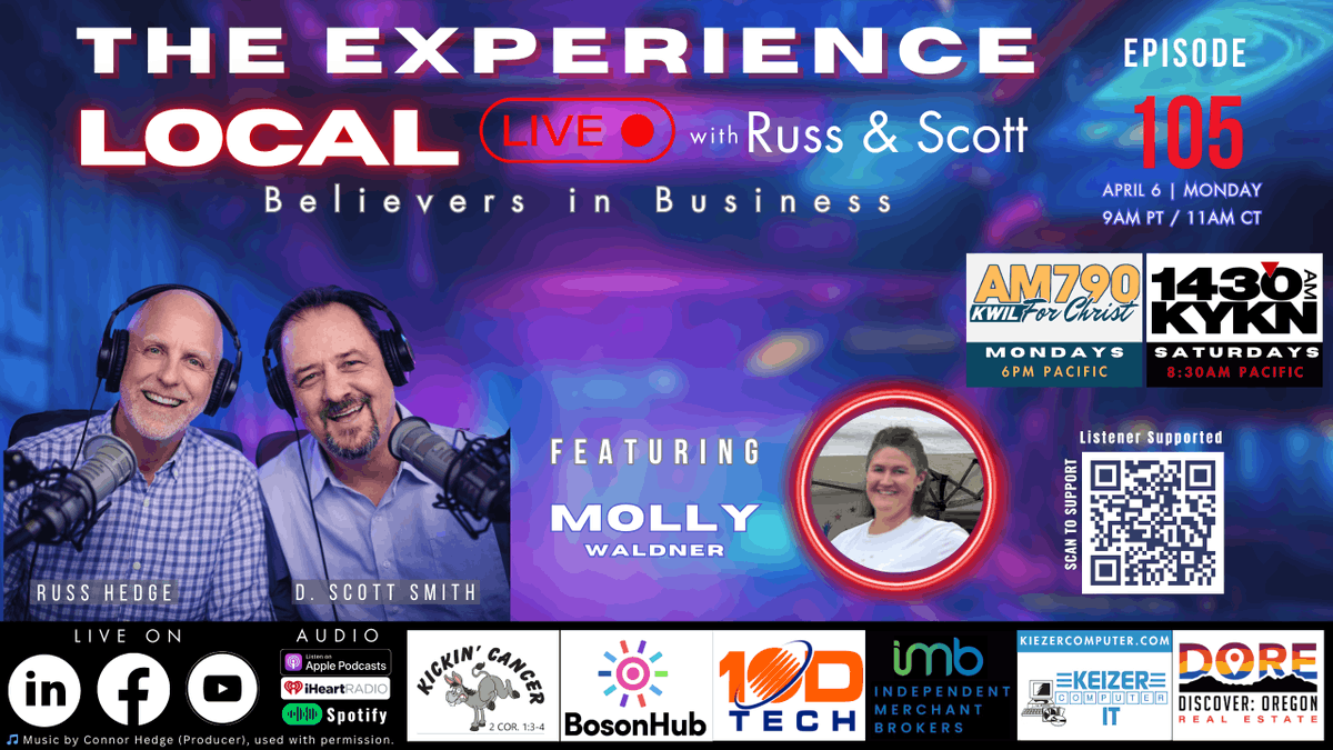 russhedge's tweet image. 🗓 The Experience Local Live with Russ and Scott: Believers in Business, Ep. 105
🗓April 6, Monday
⏰9am PT/11am CT
🎙With Molly Waldner

Watch here:
linkedin.com/events/7444835…
facebook.com/events/7953689…
youtube.com/watch?v=tWjE3v…

#TheExperienceLocal #TrackIt #Autism #ADHD #faith