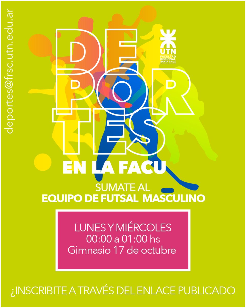 utn_frsc's tweet photo. ¡Se arman los equipos! ⚽🏀🏐 
Vos: ¡PONETE LA CAMISETA! 👟🔥 y anotate en los Deportes de la UTN

Ya tenemos confirmados los primeros días y horarios para que te organices y no te quedes afuera. https://t.co/X1gEBHI7JZ