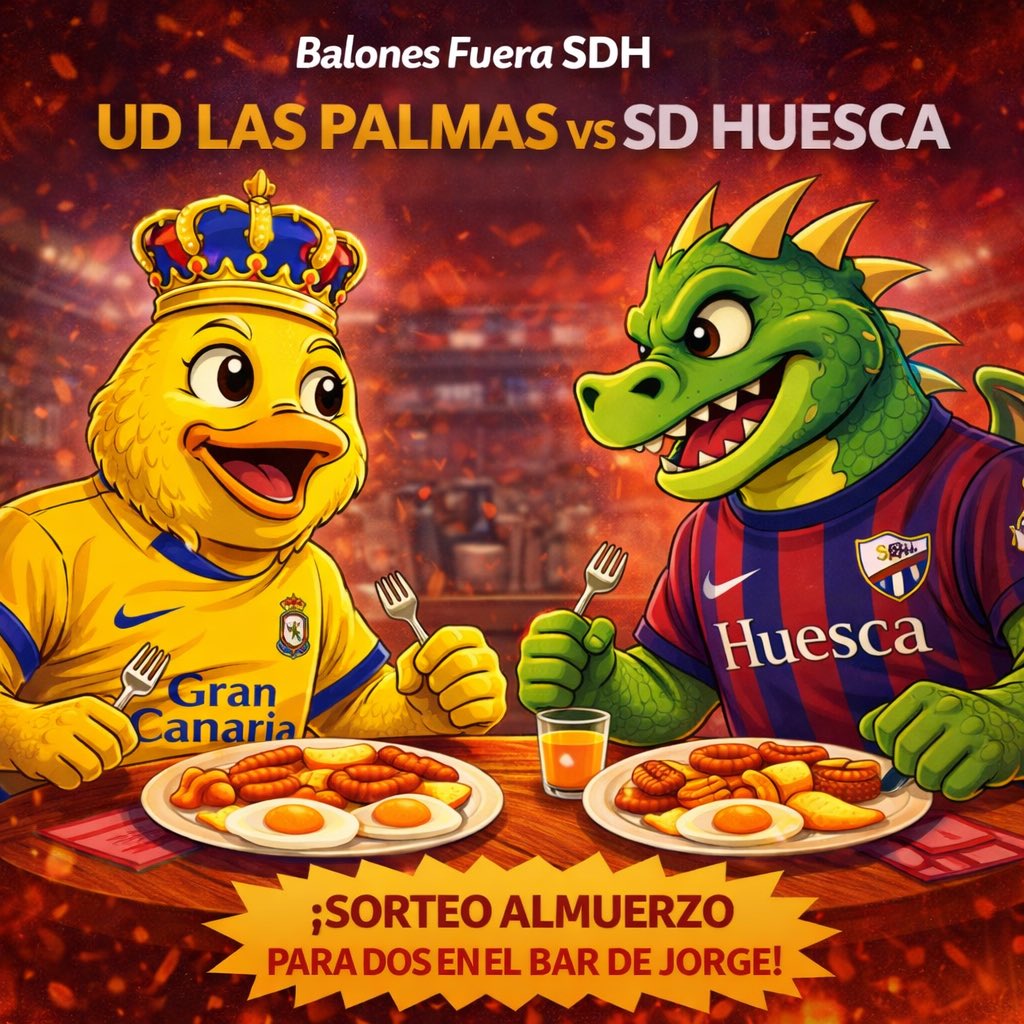 🍳🔵🔴 ¡SORTEO AZULGRANA!

🔮 Acierta el marcador del #LasPalmasHuesca y gana un ALMUERZO PARA DOS PERSONAS en el Bar de Jorge.

1️⃣ Deja tu resultado final en el hilo + goleador 
2️⃣ Haz RT 🔁
3️⃣ Etiqueta a un amig@ 👥