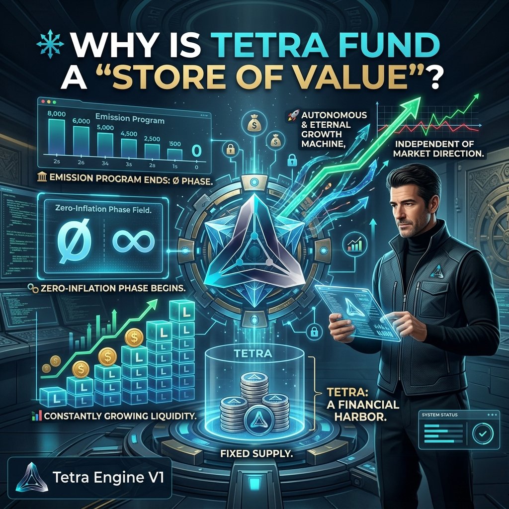 ✴️Why is Tetra Fund a "Store of Value"?

🏛️When the emission program ends, the zero-inflation phase begins.

📊Constantly growing liquidity and fixed supply make TETRA a financial harbor.

🚀An autonomous and eternal growth machine, independent of market direction.

​🔗 TetraFund