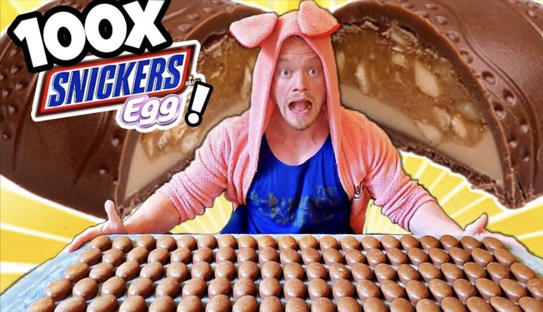 NickWehry's tweet photo. A few years ago I decided to dress like an idiot and eat 100 @SNICKERS eggs for Easter.  What could possibly go wrong!? Fun video on the YouTubes. https://t.co/6Cv856un9t https://t.co/qseoNxJxCd