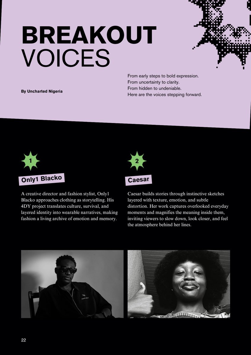 UnchartedNg's tweet photo. Breakout Voices
The ones you discover now
The ones everyone else discovers later
Meet them inside Issue Three

Read more: https://t.co/1DNbeUKxez https://t.co/H5l8uO0sbS