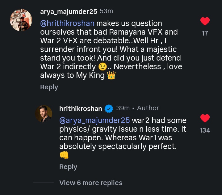 Gaurav_HRX's tweet image. It’s rare to see a superstar be this honest. #HrithikRoshan admitting #War2 had physics and gravity issues due to time constraints is the kind of transparency we need more of in Bollywood. Respect for the self-awareness! 👊🔥 And War 1 was absolutely spectacularly perfect. 🗣️
