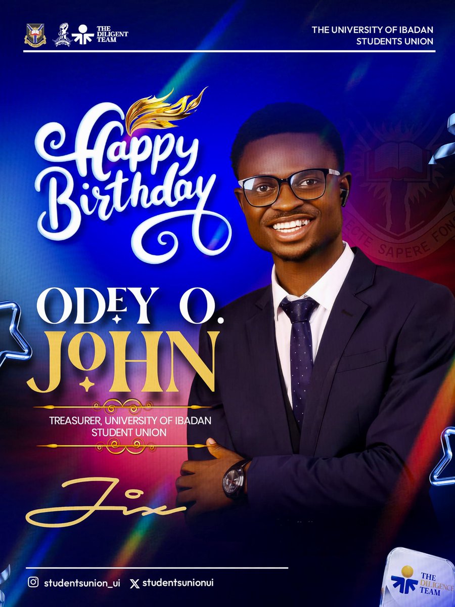 Celebrating the Custodian of the Union’s Treasury!

​Join us in wishing a very happy birthday to a vital pillar of The Diligent Team, Comrade Odey O. John (JIX), the Treasurer of the University of Ibadan Students' Union.

​Managing the finances of the First and Best is no small