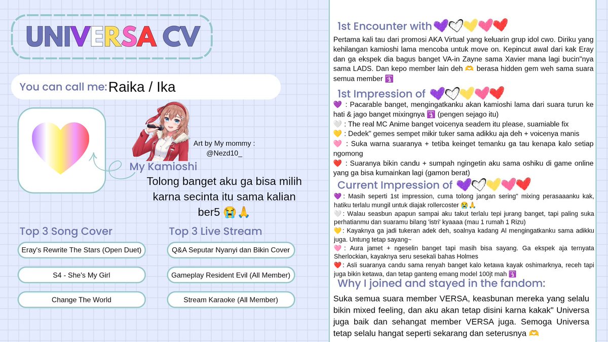 Ikutan ya kak buat #UniversaCV 
Karna ga bisa tidur + dari kemarin mau nulis apa yaudah gas bikin aja
Salken semuanya~ 🫶🎀