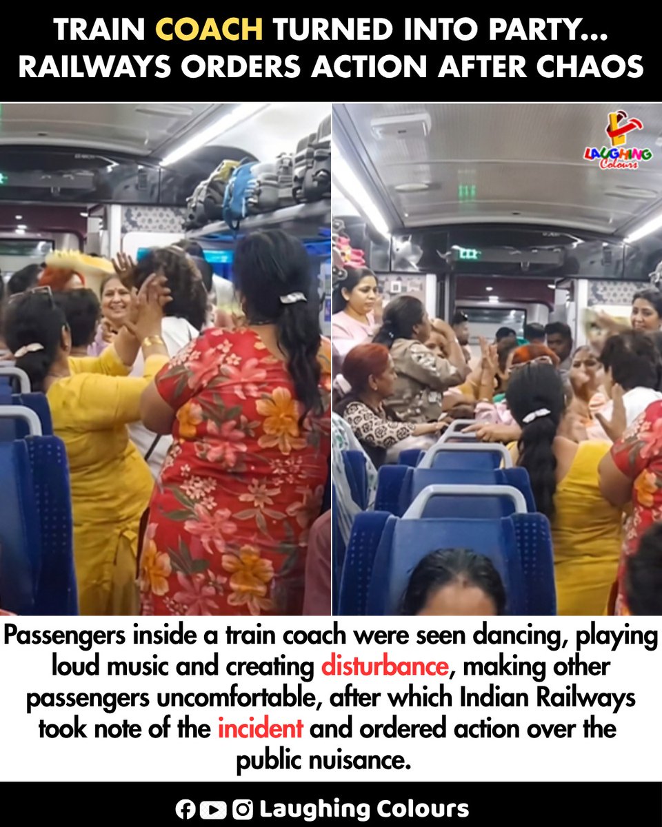 LaughingColours's tweet image. Train coach turns party chaos 🚆

#IndianRailways #TrainIncident #PublicNuisance #ViralNews