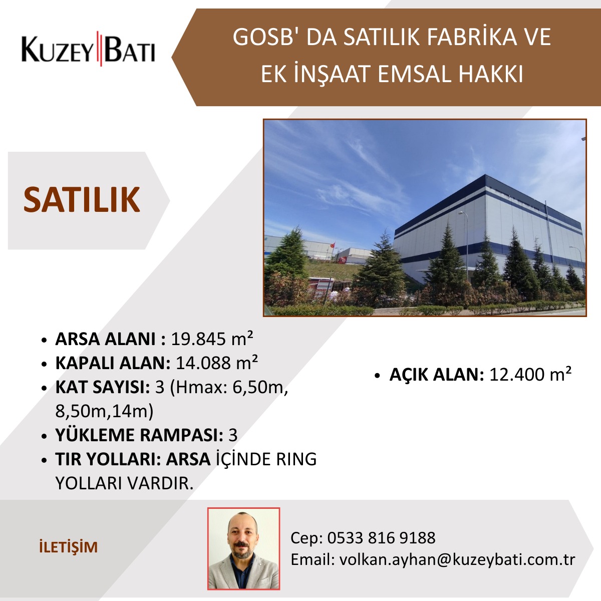 kuzeybati's tweet image. GOSB'DA SATILIK 14.088 m² FABRİKA VE EK İNŞAAT EMSAL HAKKI

✅ İlan detayları: sahibinden.com/ilan/emlak-is-…
✅ Sahibinden İlan No: 1277505730
☎ İletişim&amp;amp;Whatsapp: 05338169188 Volkan Ayhan

#Gosb #Satılık #Fabrika #Kuzeybatı #Gayrimenkul