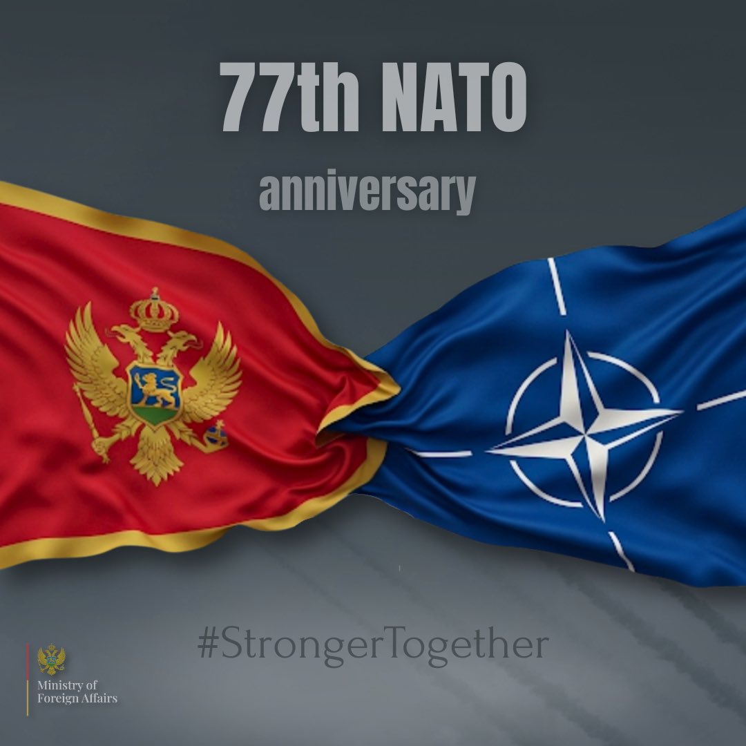 MFA_MNE's tweet image. We mark the 77th anniversary of @NATO today. For Montenegro 🇲🇪, membership in #NATO is the key pillar of our security. 
As a committed Ally, we remain devoted to strengthening collective security and transatlantic unity. 

#StrongerTogether 🤝