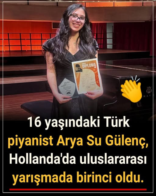 Arya Su Gülenç, Hollanda'da düzenlenen Hilversum Globe Uluslararası Piyano Yarışması'nda kendi kategorisinde birincilik elde etti. 🇹🇷🇹🇷🙏👏👏
Uluslararası ödüllerin sahibi 16 yaşındaki piyanist Arya Su Gülenç, Hollanda'da kazandığı uluslararası piyano yarışmasındaki