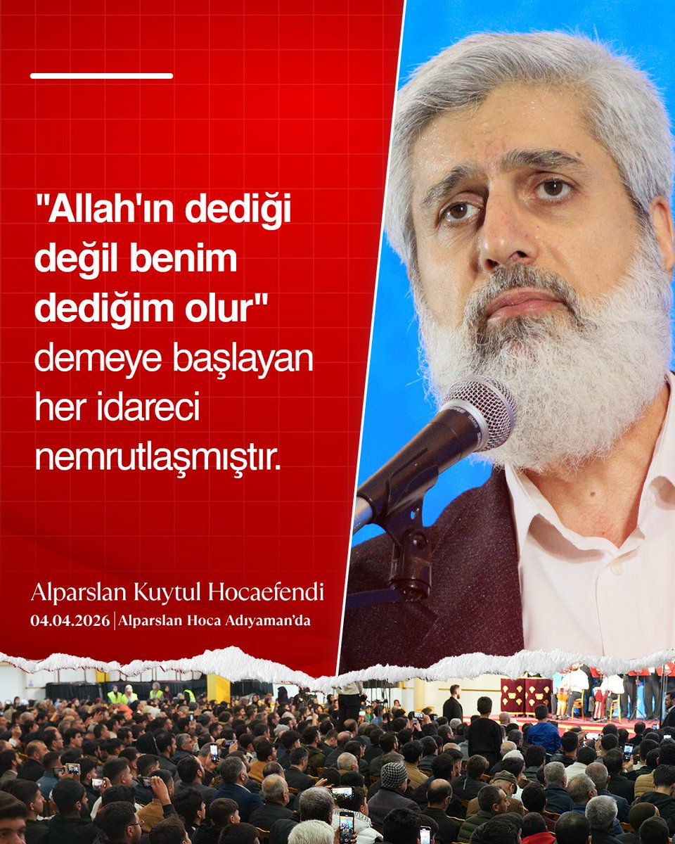 "Allah'ın dediği değil benim dediğim olur" demeye başlayan her idareci nemrutlaşmıştır.

AlparslanHoca Adıyamanda
#FurkanKonferansları