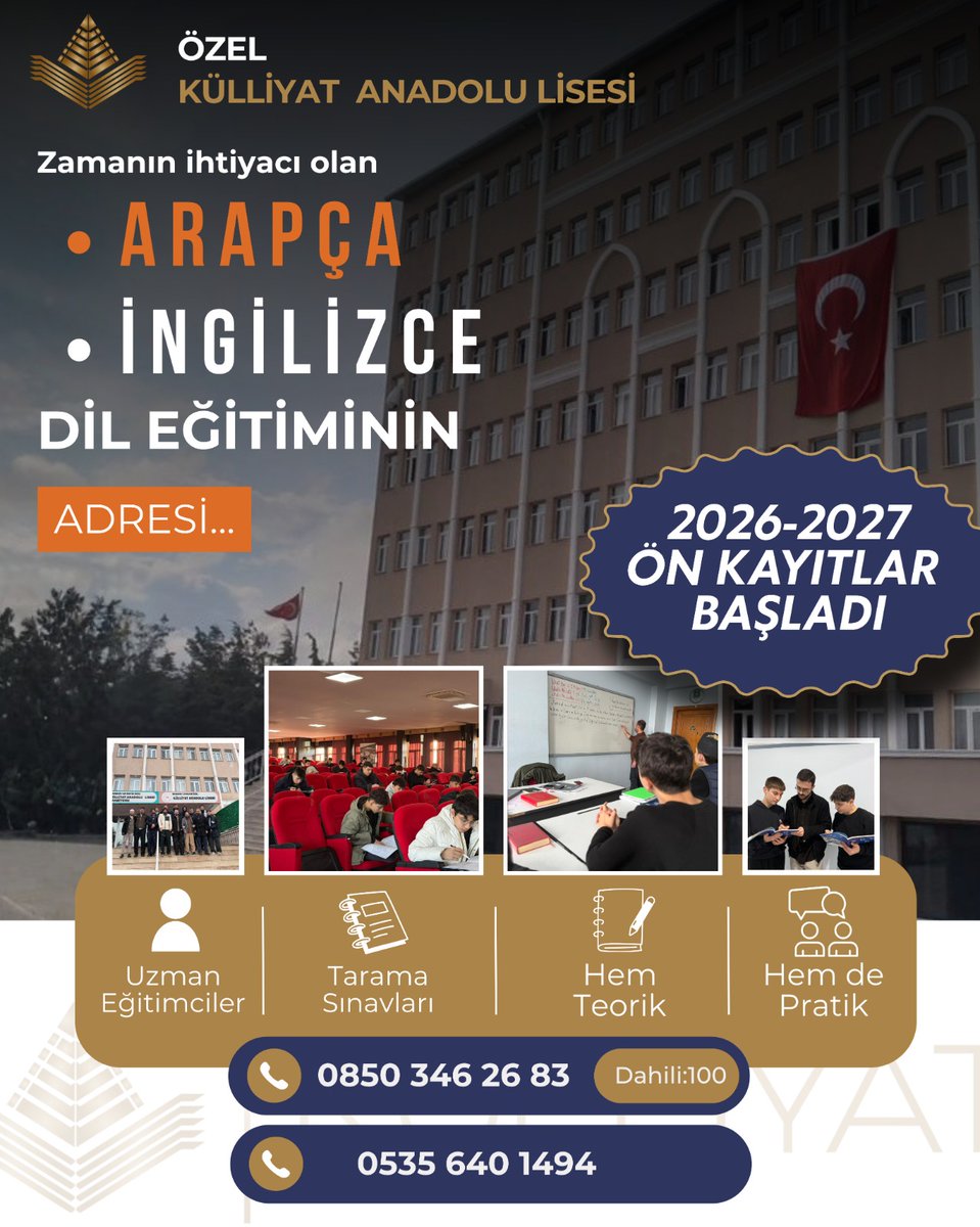 kulliyatokul's tweet photo. Özel Külliyat Anadolu Lisesi'nde öğrencilerimize hazırlık sınıfında 20 saat Arapça eğitimi 8 saat İngilizce eğitimi veririyoruz. 

Bu iki dil ile öğrencilerimize geniş bir ufuk kazandırmayı hedefliyoruz.

#arapça #ingilizce #önkayıt #erkenkayıt #kolej https://t.co/VhWe0UuwJ3