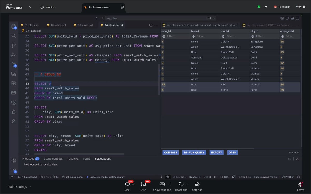akhilcodes's tweet photo. Wonderful session taken by shubham sir on Database learn about:
What is DB ? 
Diff b/w Sql and Nosql 
Table Creation 
DDL DML DQL commands 
Aggregate functions
@ChaiCodeHQ @Hiteshdotcom @piyushgarg_dev @nirudhuuu @yntpdotme @BlazeisCoding  @surajtwt_
#SQL #chaicode #DB https://t.co/DEz5ym0Fgb