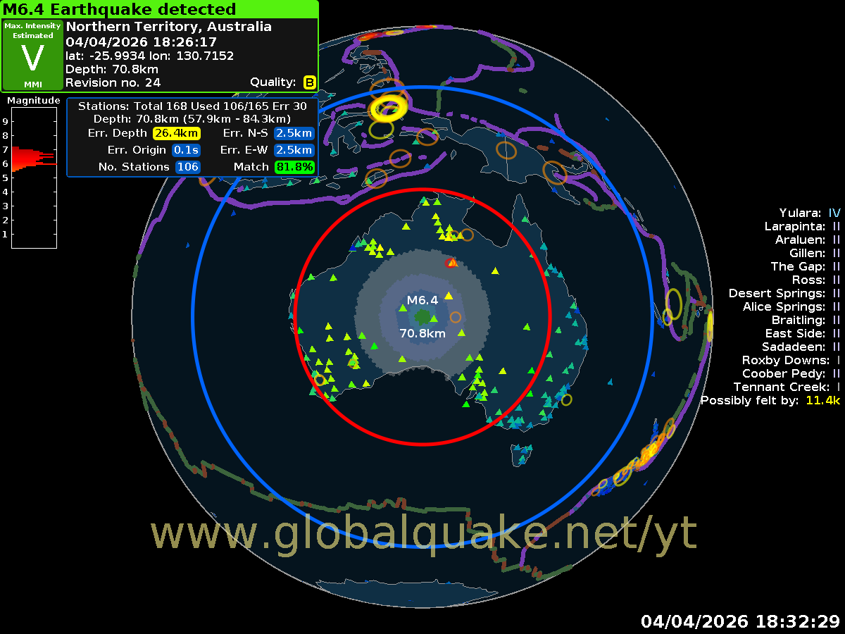 Preliminary:
M6.4 Earthquake - Northern Territory, Australia