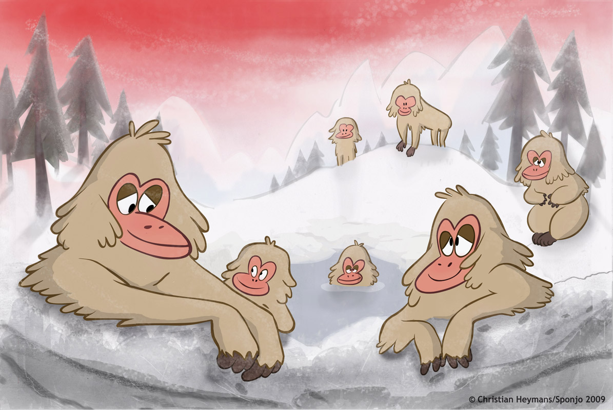 This is an old one 🐵.  Some funny looking snow monkeys I did after seeing real ones in Japan.
#monkeys #sponjo #japan