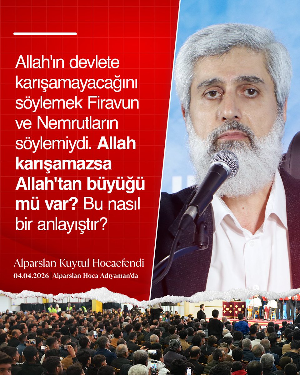 Allah'ın devlete karışamayacağını söylemek Firavun ve Nemrutların söylemiydi. Allah karışamazsa Allah'tan büyüğü mü var? Bu nasıl bir anlayıştır?

AlparslanHoca Adıyamanda
#FurkanKonferansları