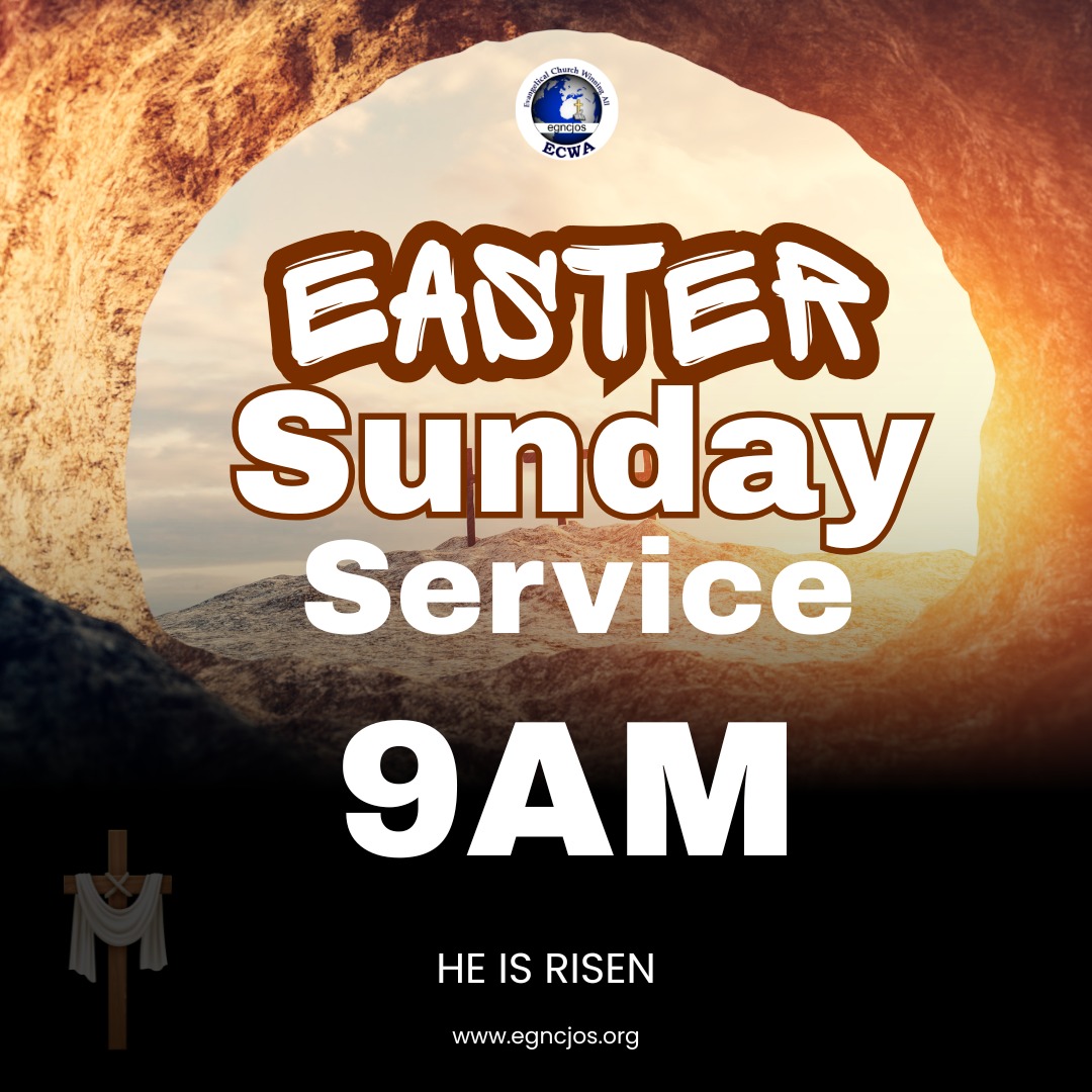 egncjos's tweet photo. HE IS RISEN!
Join us this Easter Sunday for a powerful celebration of hope, victory &amp; new life!

🗓️ 5th April 2026
⏰ 9:00AM
📍 ECWA Goodnews Church, 55 Ahmadu Bello Way, Jos

Come expectant.
Leave transformed! ✝️
#EasterSunday #HeIsRisen https://t.co/nHGkJXoiAS