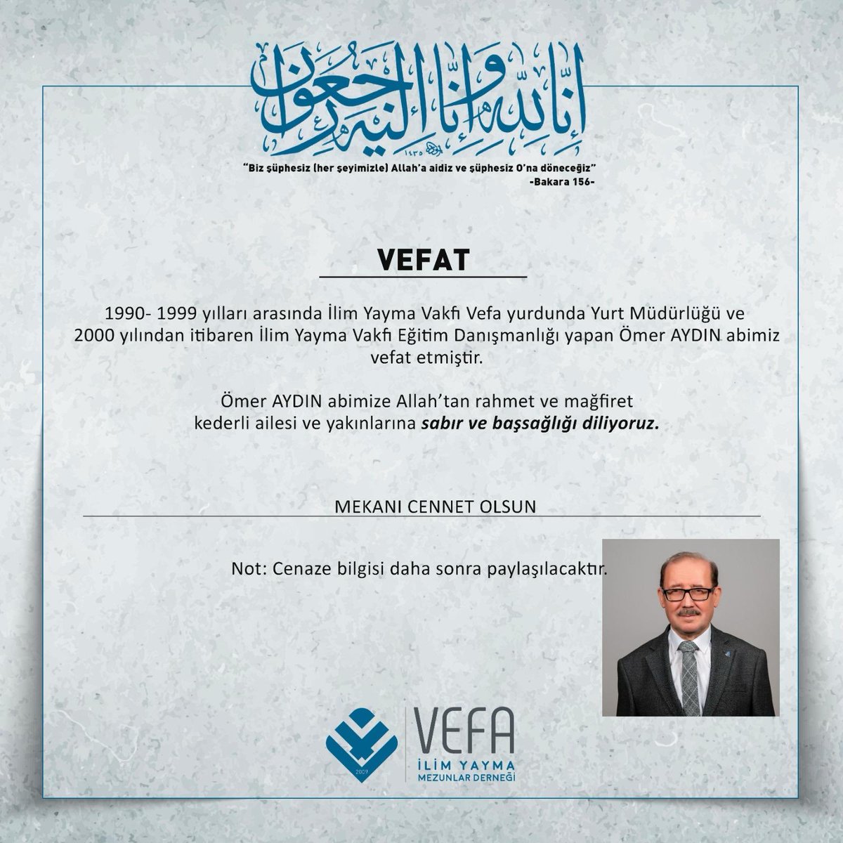 ys_fatih's tweet photo. İnsanlığına, iyi müslümanlığına şahidiz Rabbim cennetinde ağırlasın https://t.co/O2U14ZxohF
