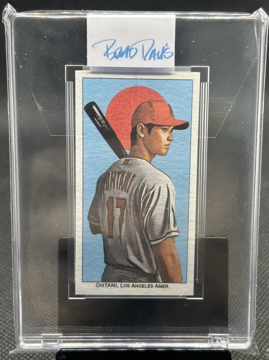 BrianAU2000's tweet photo. @aaroncgarrett @JayBobSons 2021 Shohei Ohtani Custom Art Card Signed By The Artist Brad Davis 4/99 Sealed Label, Paint Spatter On The Back, Shipped In One Touch $35 PP F&amp;F https://t.co/c4i4e488do